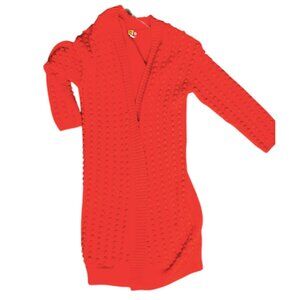 Lego Target Women’s Red Cardigan Sweater Duster Long Bobble Knit Open Front